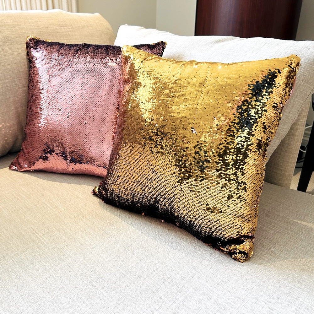 Decorative Pillows - Pink and Gold Flip Sequin Pillow Covers - Accent Decor